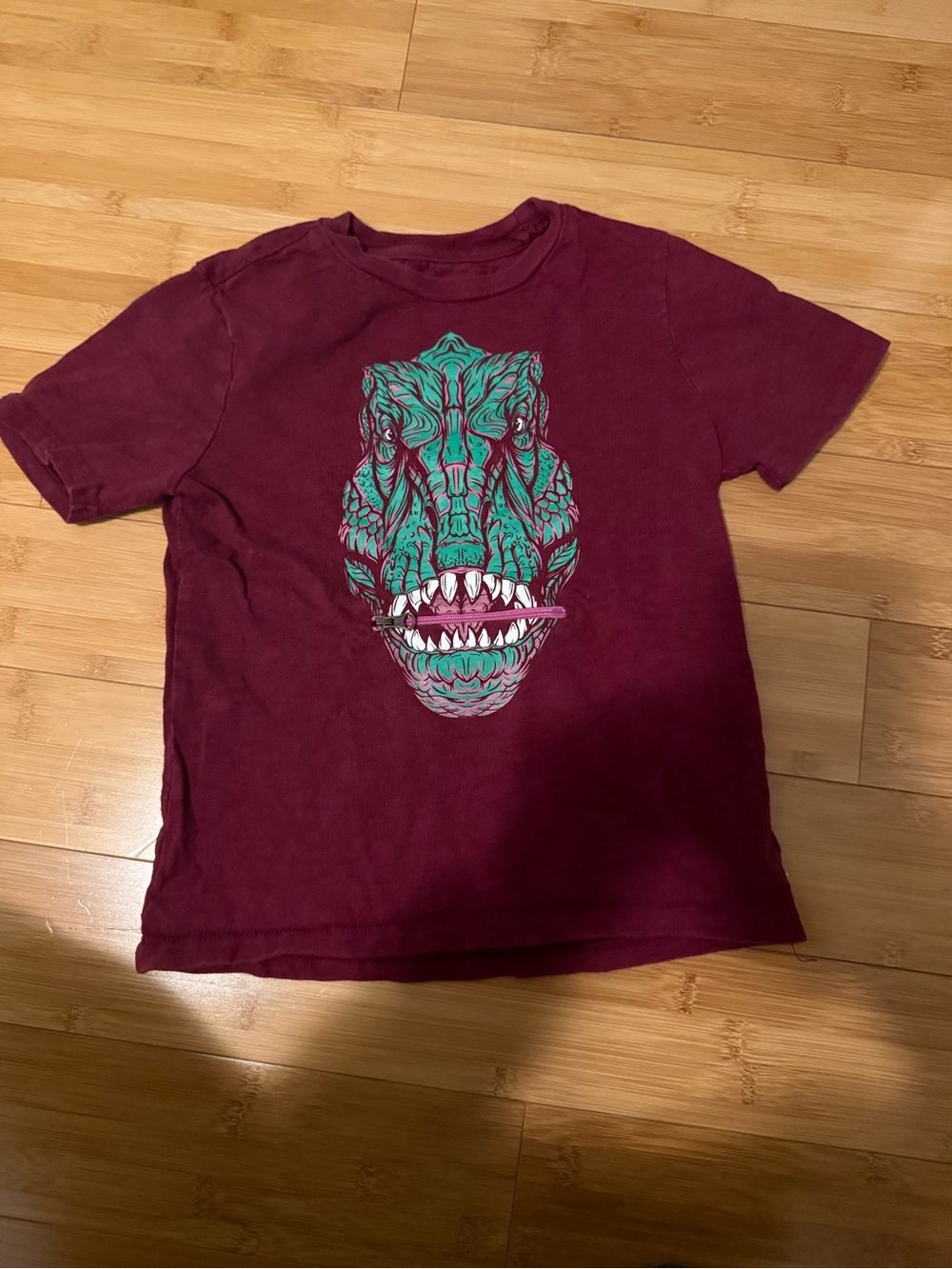 Gap Kids Graphic Dinosaur Tee in Burgundy with Teal Print